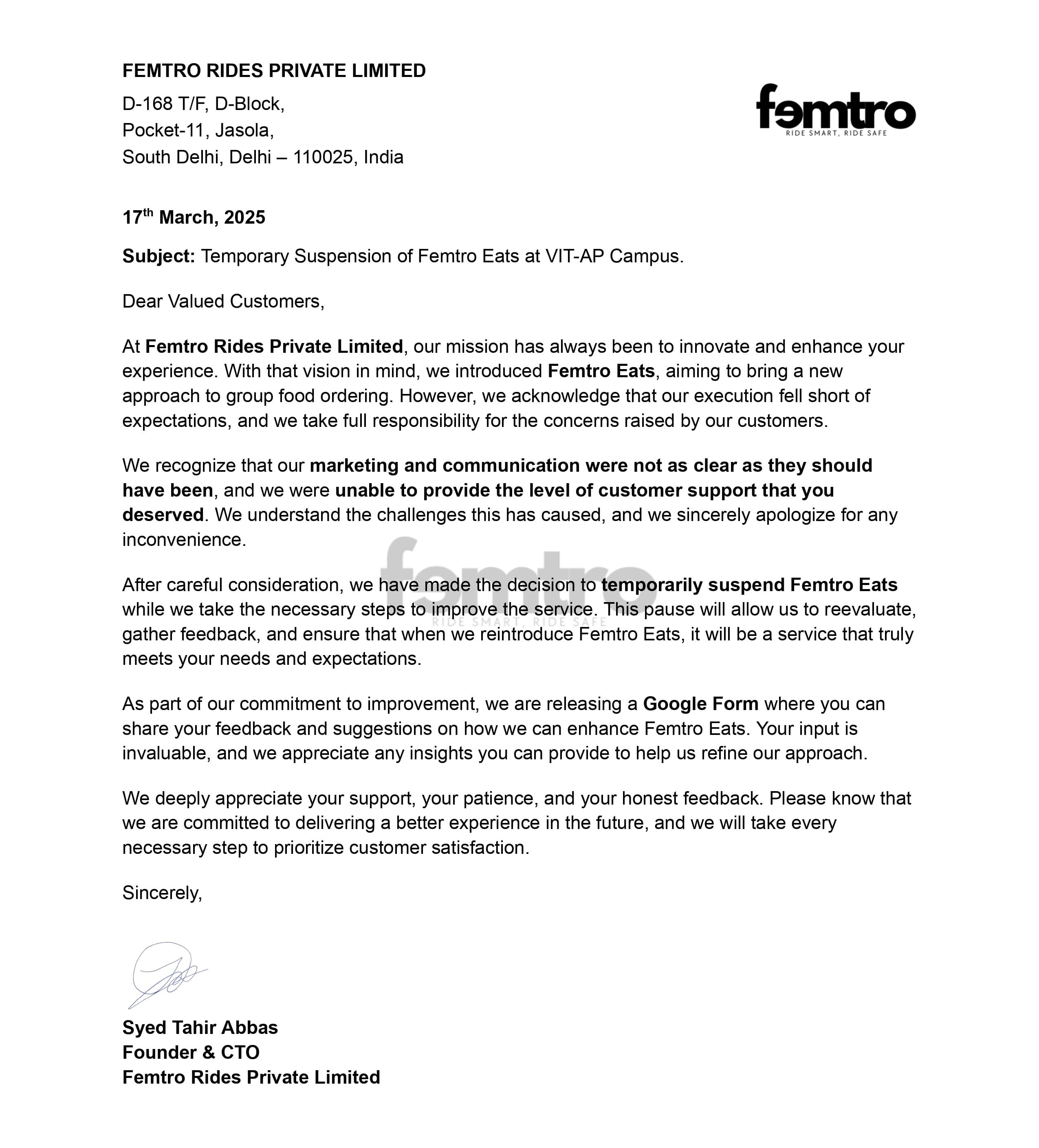 FEMTRO RIDES